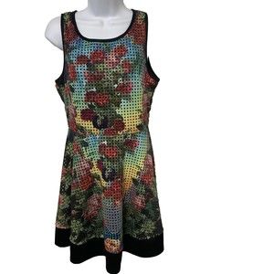 Romeo & Juliet Sleeveless Teal Floral Laser Cut Fit & Flare Dress Sz M